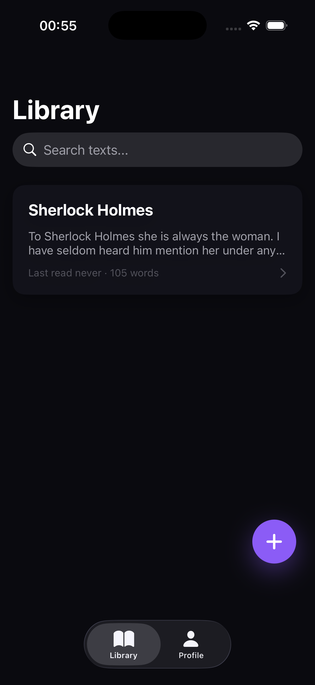Library screen showing your reading list